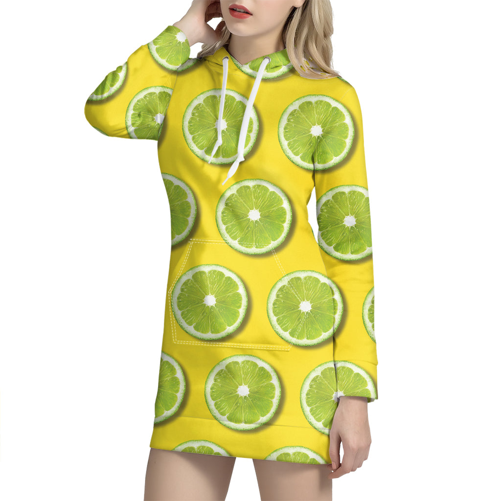 Lime Slices Pattern Print Hoodie Dress