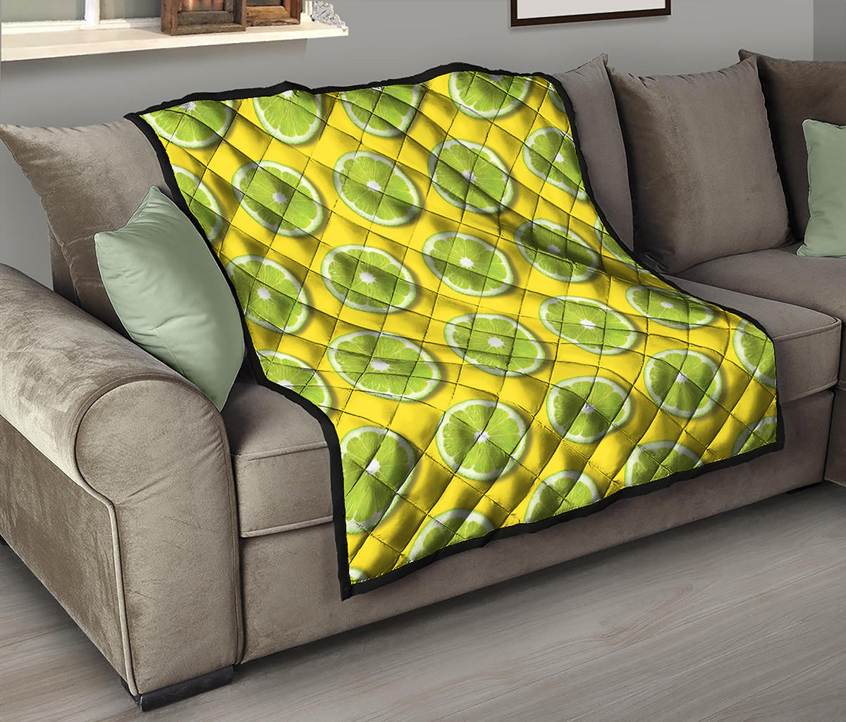 Lime Slices Pattern Print Quilt