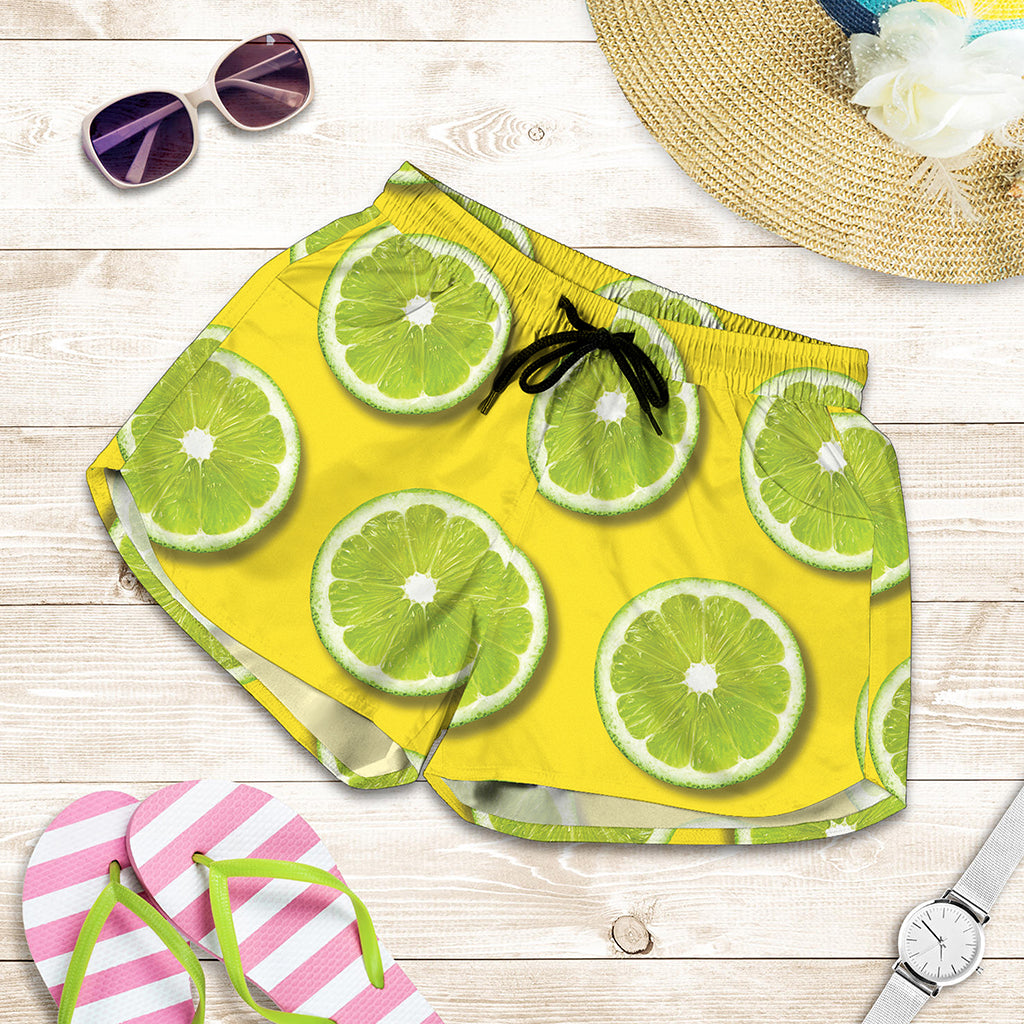 Lime Slices Pattern Print Women's Shorts