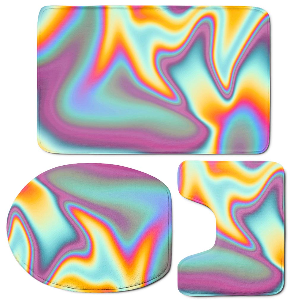 Liquid Holographic Trippy Print 3 Piece Bath Mat Set