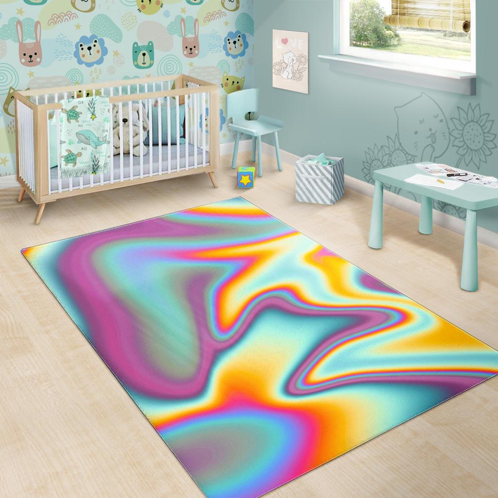 Liquid Holographic Trippy Print Area Rug GearFrost