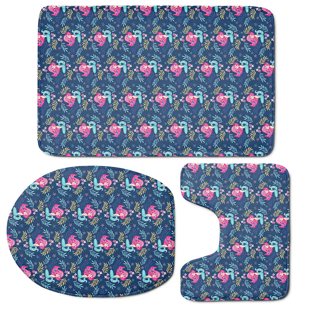Little Cute Mermaid Pattern Print 3 Piece Bath Mat Set
