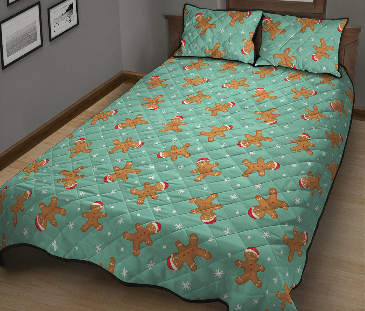 Little Gingerbread Man Pattern Print Quilt Bed Set