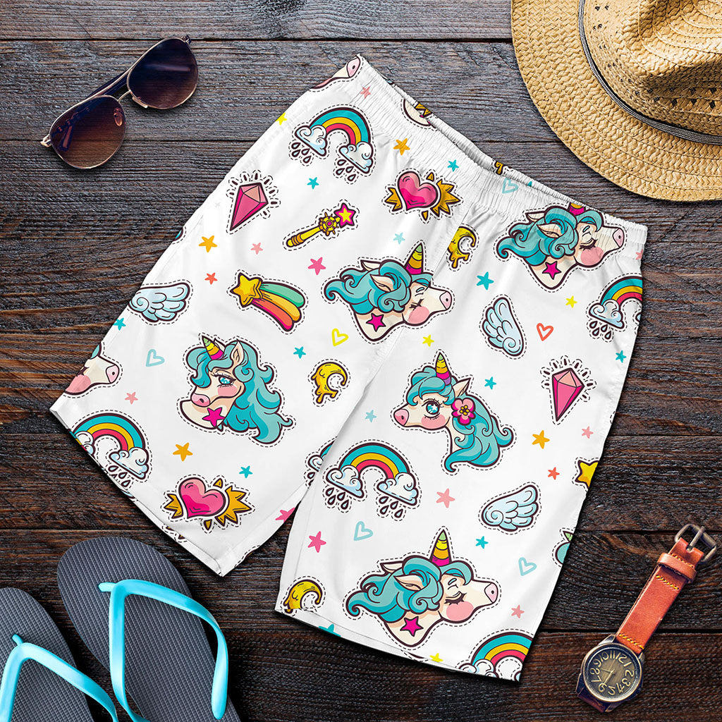 Little Girly Unicorn Pattern Print Men's Shorts