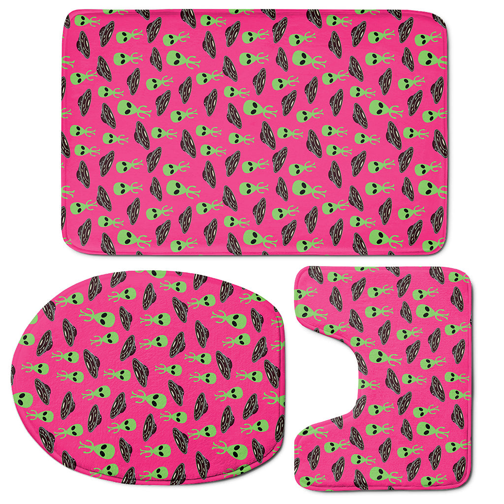 Little Green Alien UFO Print 3 Piece Bath Mat Set