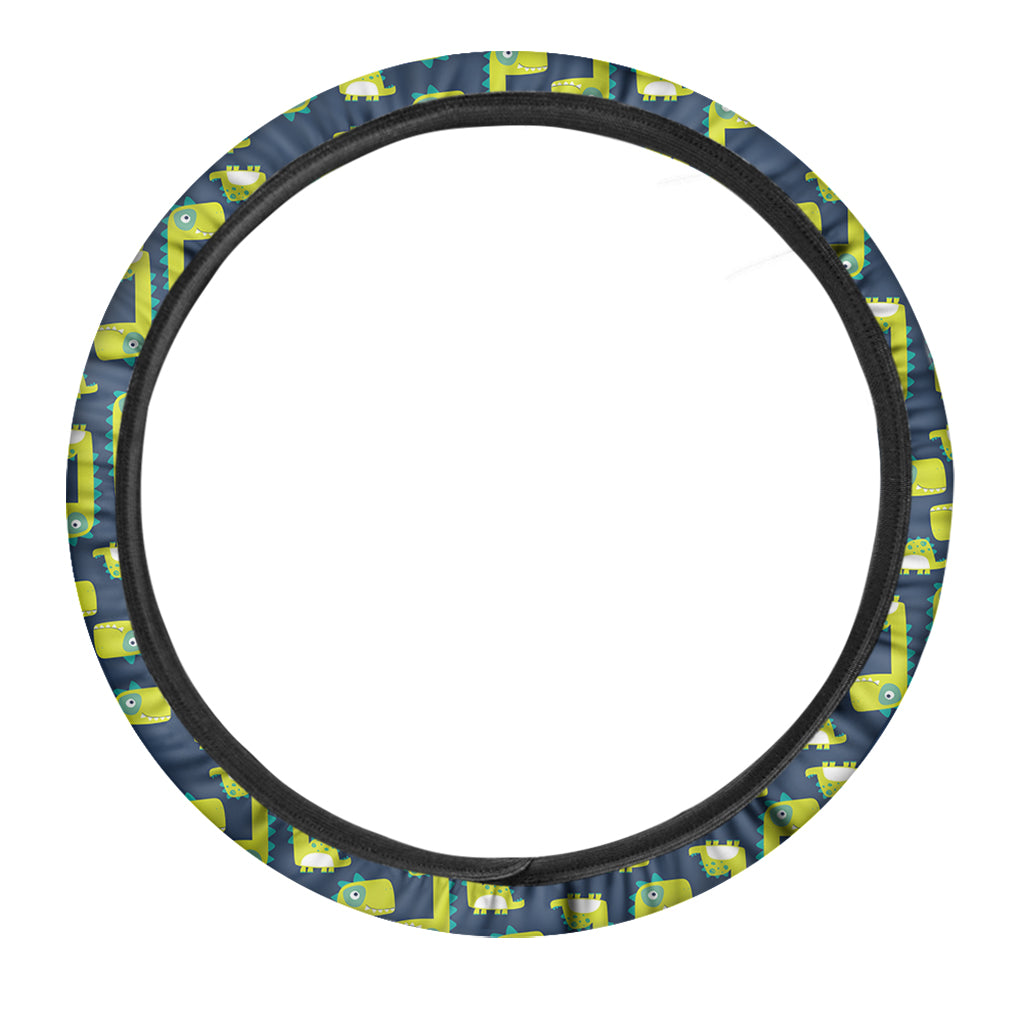 Little Green Dinosaur Pattern Print Car Steering Wheel Cover