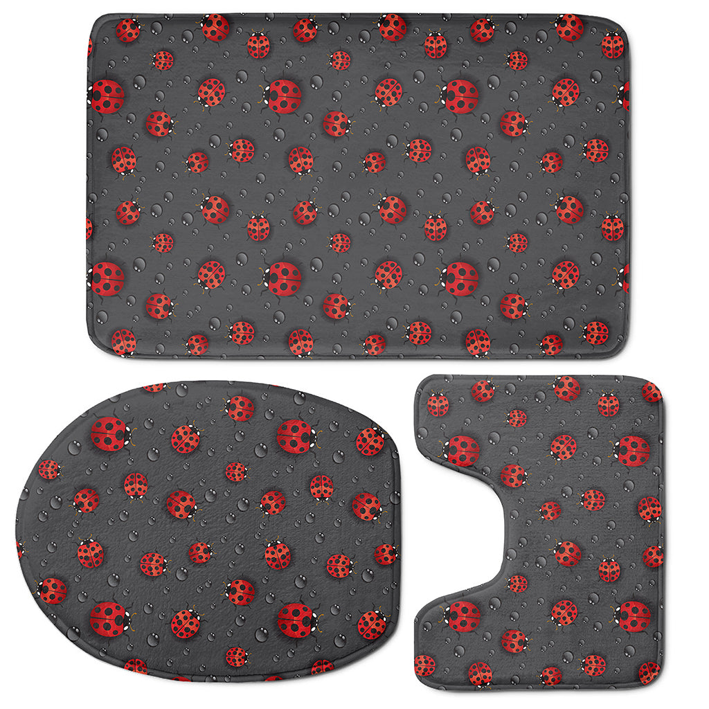 Little Ladybird Pattern Print 3 Piece Bath Mat Set