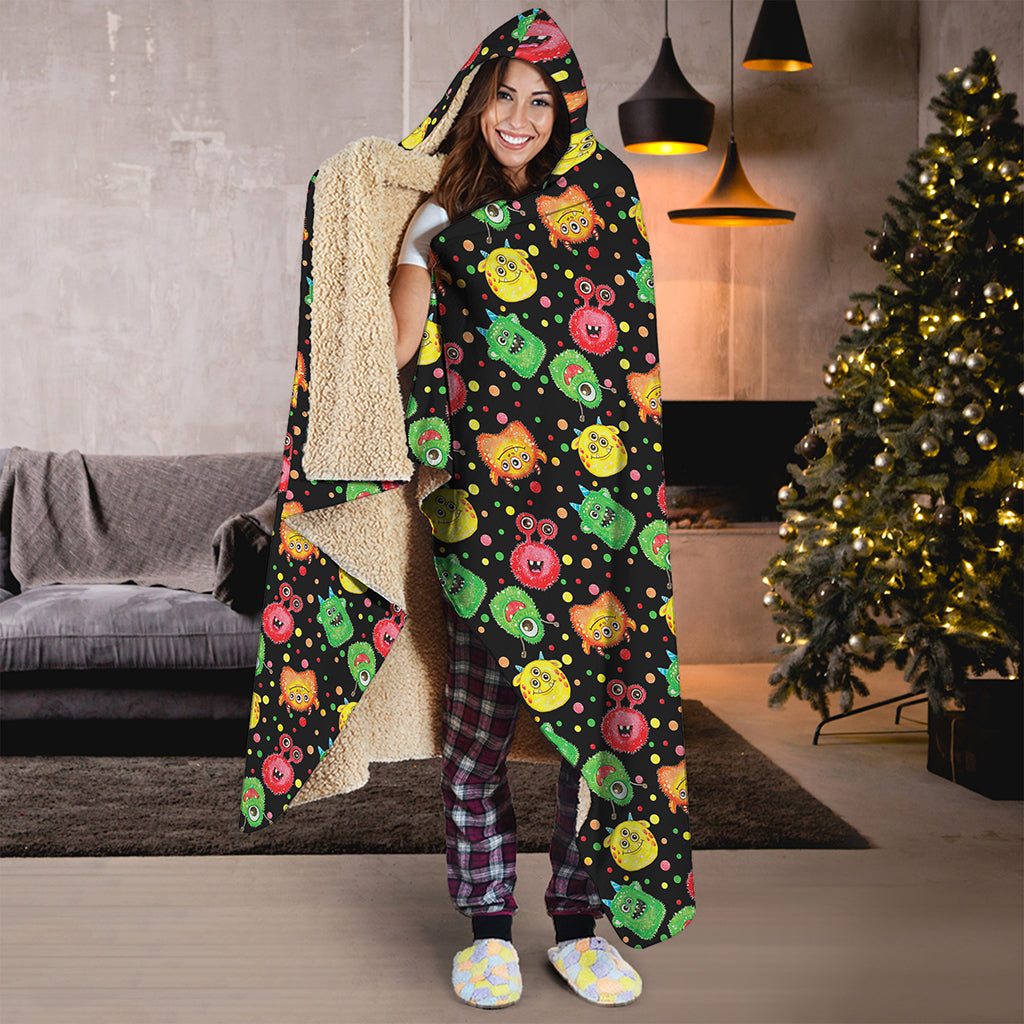 Little Monster Pattern Print Hooded Blanket