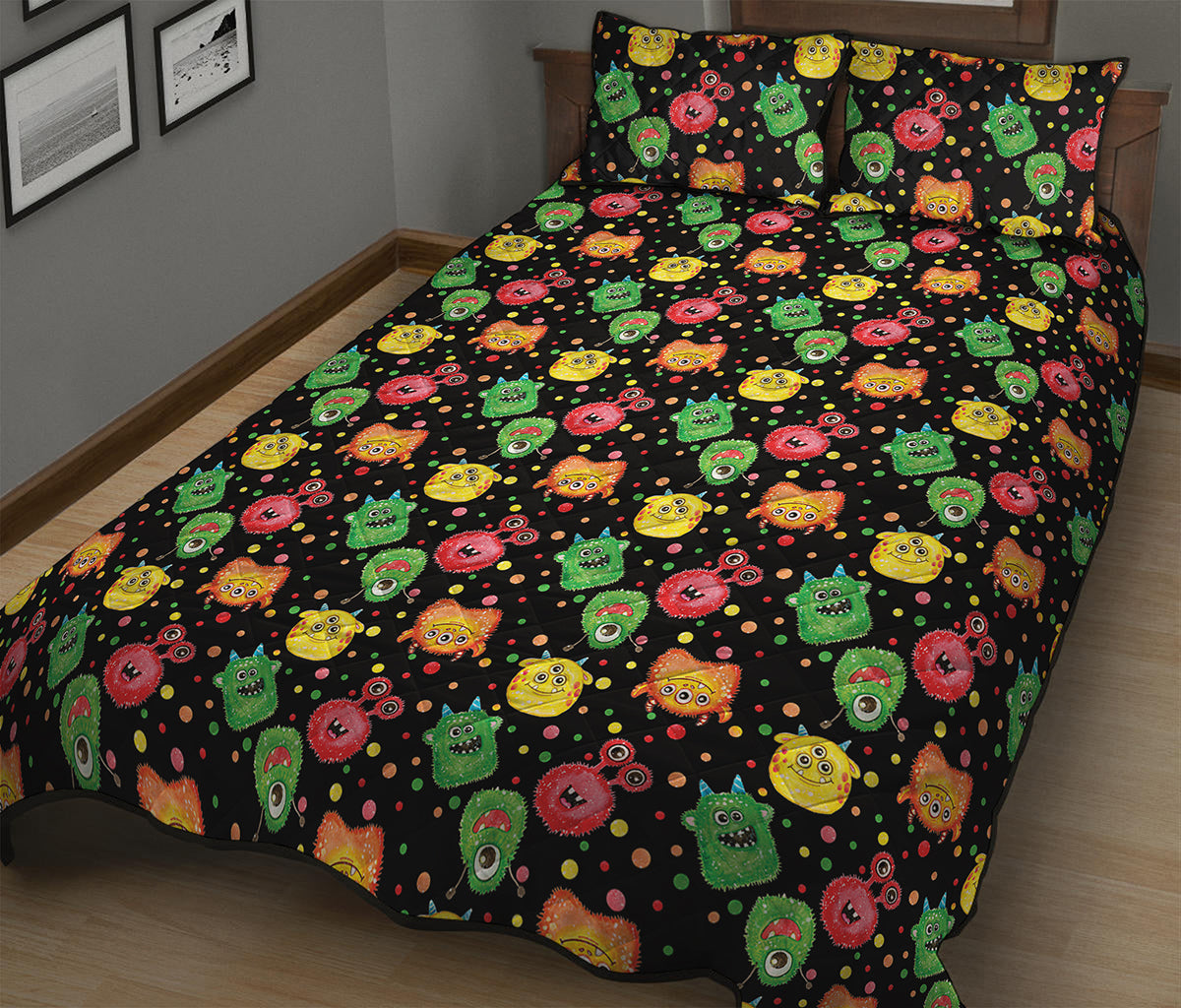 Little Monster Pattern Print Quilt Bed Set