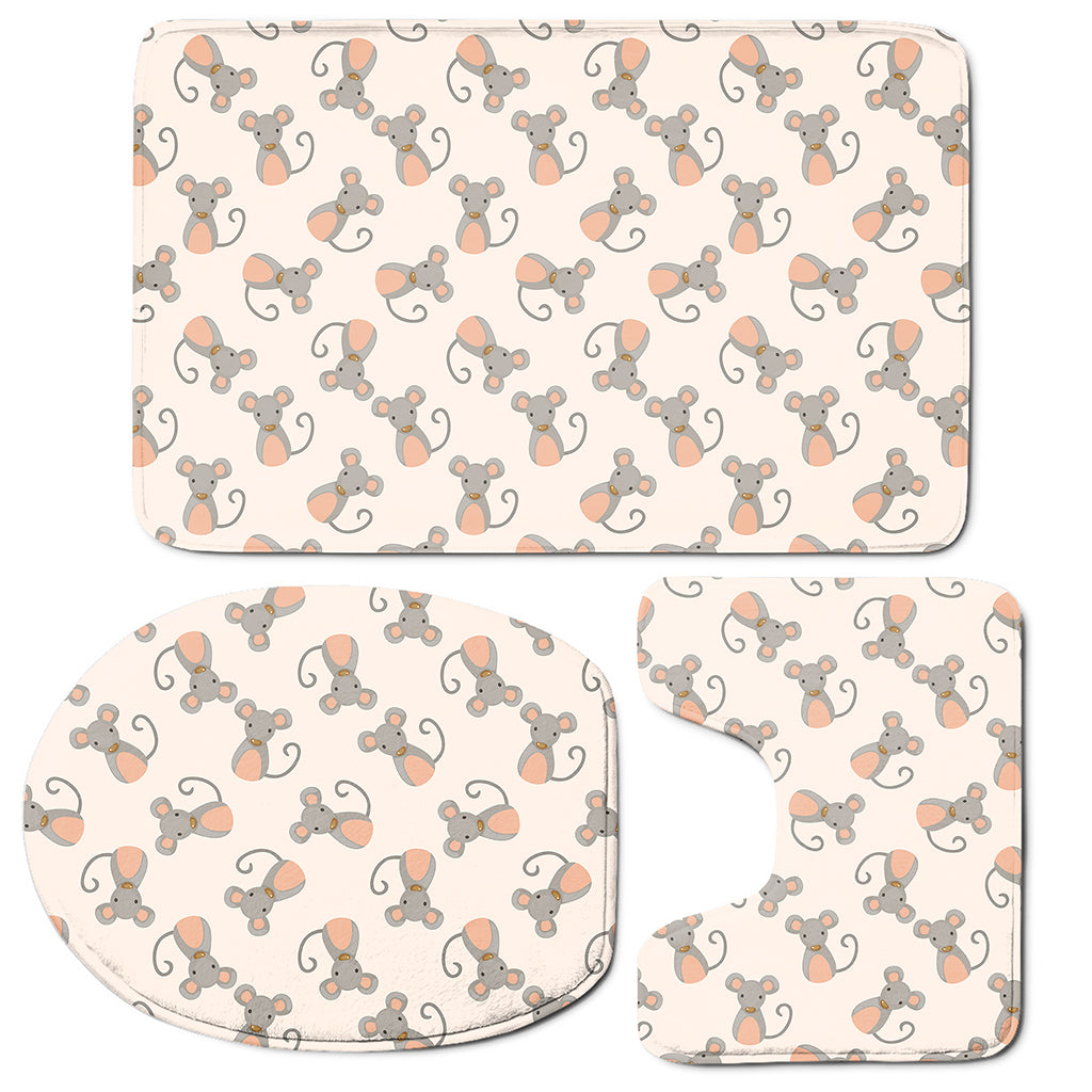 Little Rat Pattern Print 3 Piece Bath Mat Set
