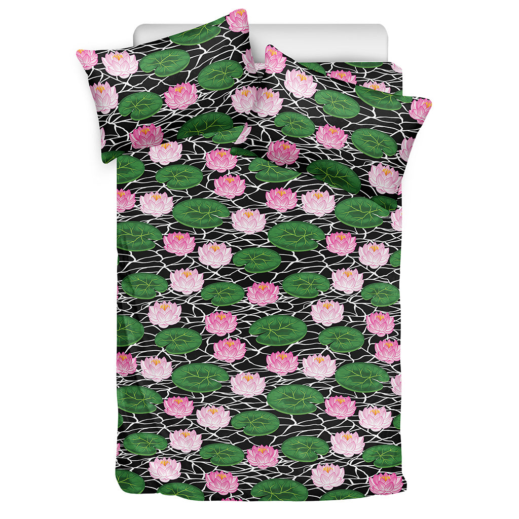 Lotus Flower And Leaf Pattern Print Duvet Cover Bedding Set