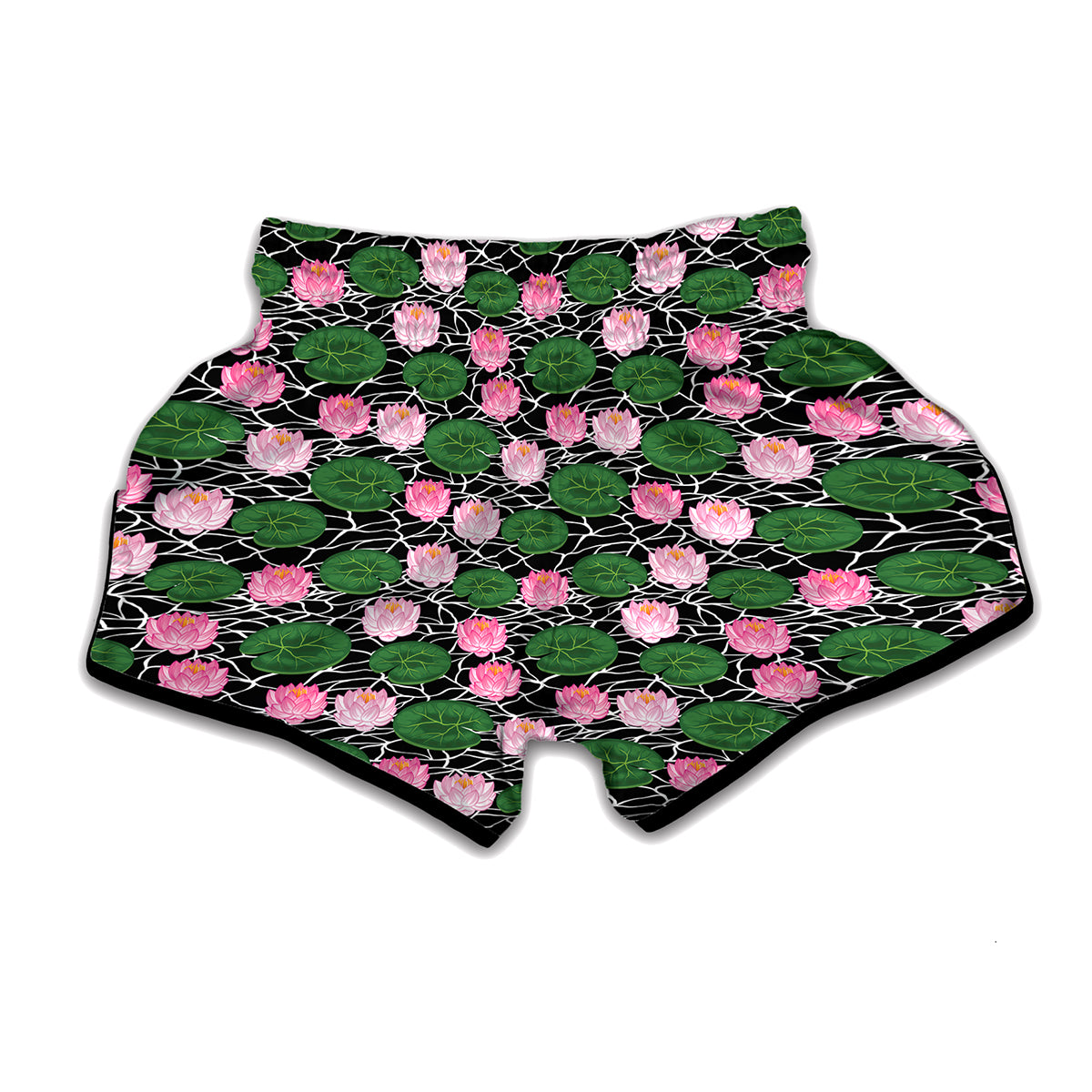 Lotus Flower And Leaf Pattern Print Muay Thai Boxing Shorts