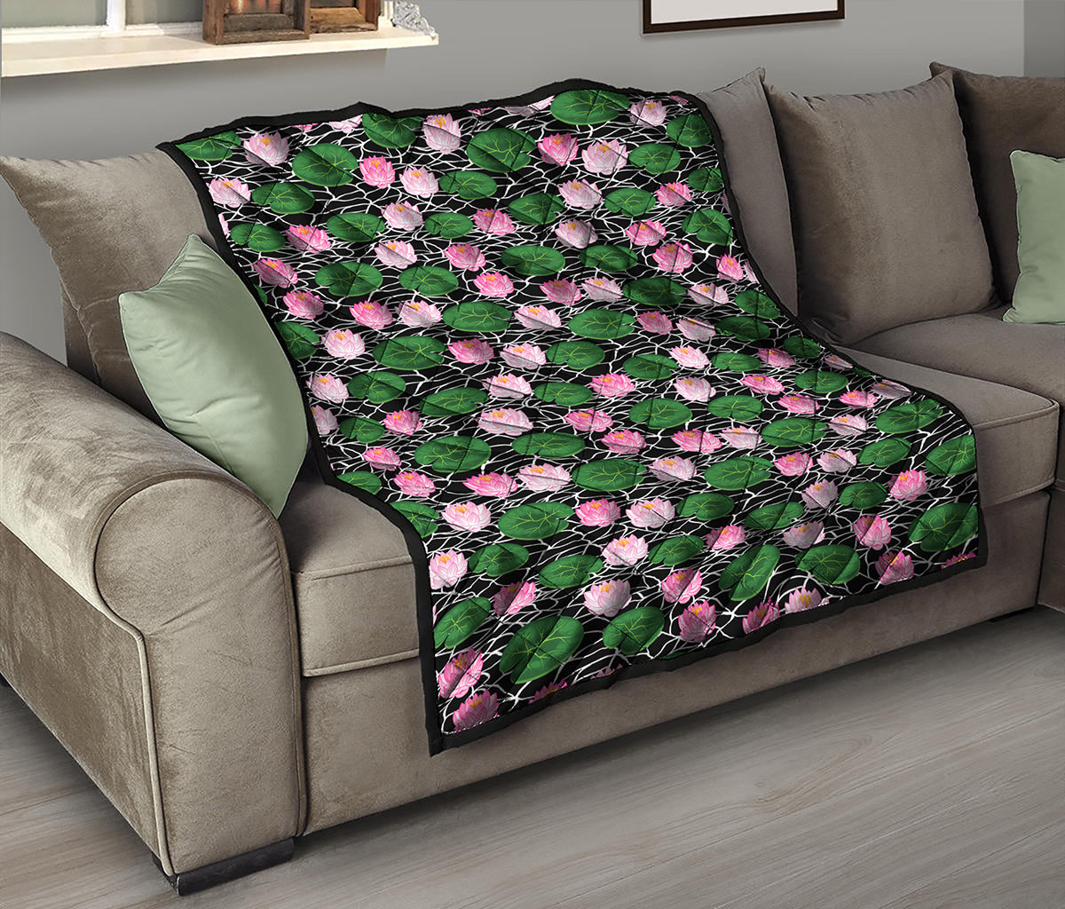 Lotus Flower And Leaf Pattern Print Quilt