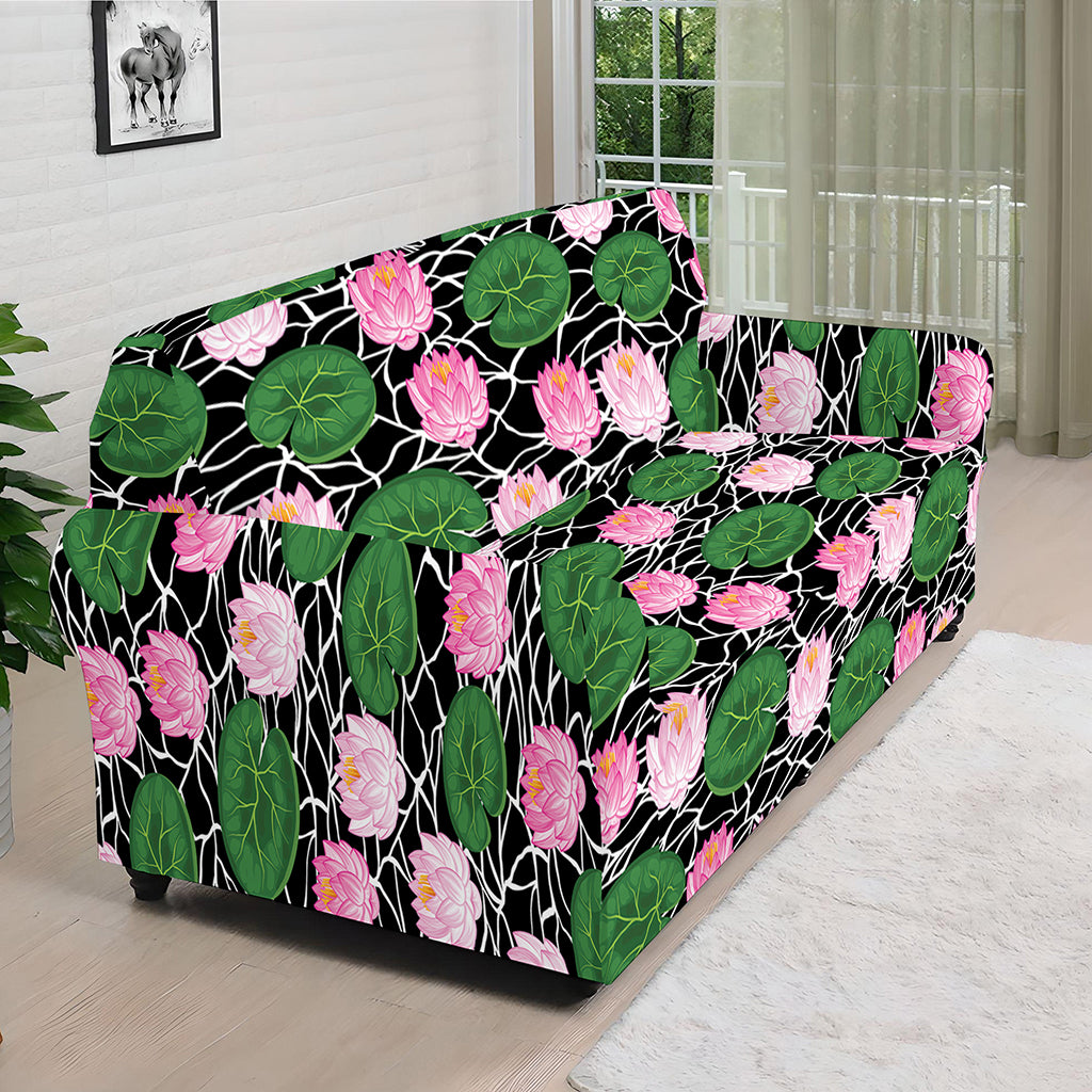 Lotus Flower And Leaf Pattern Print Sofa Cover