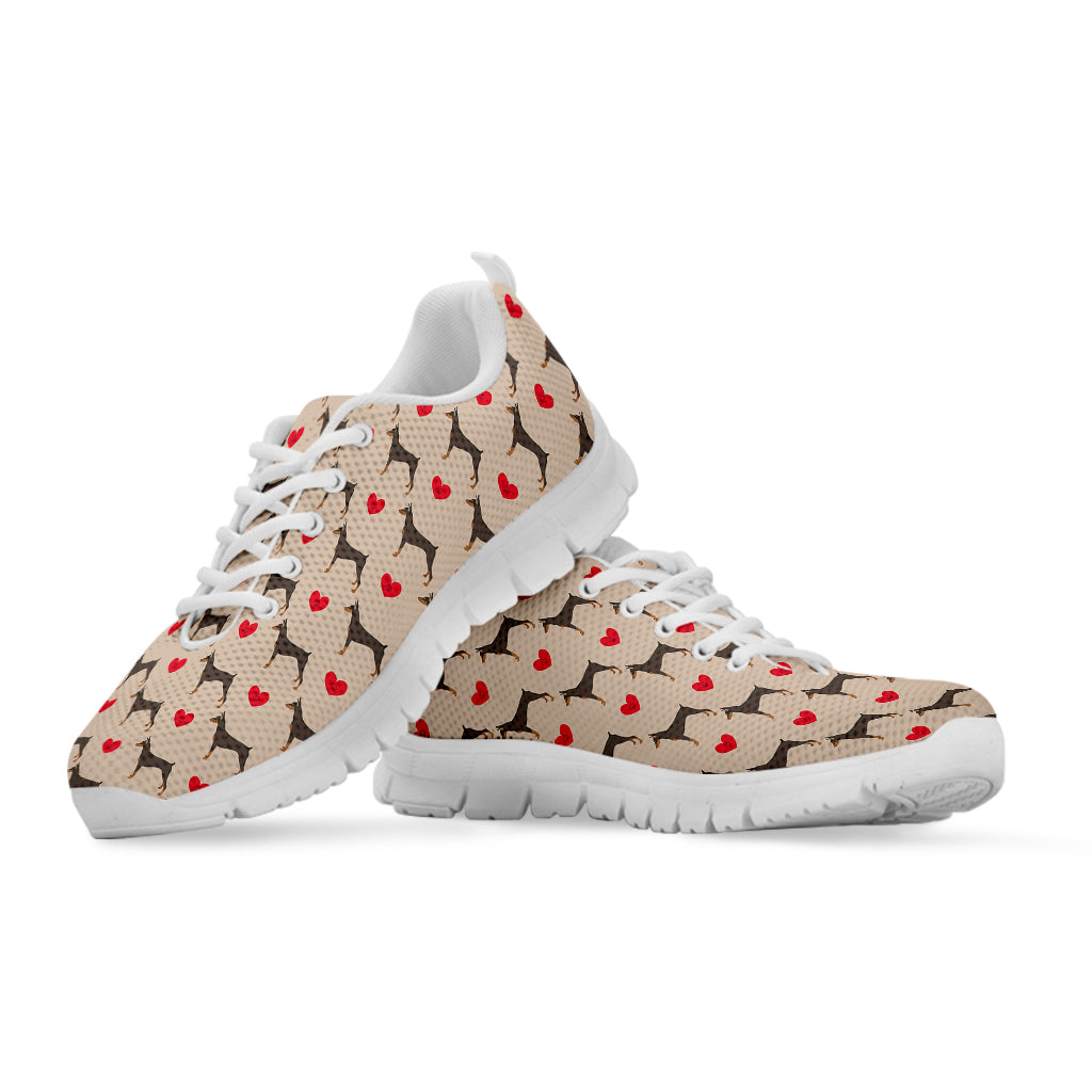 Love Dobermann Pattern Print White Sneakers
