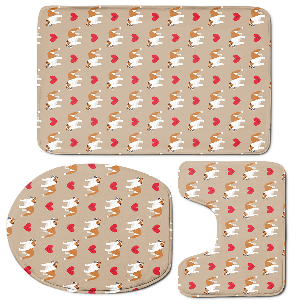 Love English Bulldog Pattern Print 3 Piece Bath Mat Set