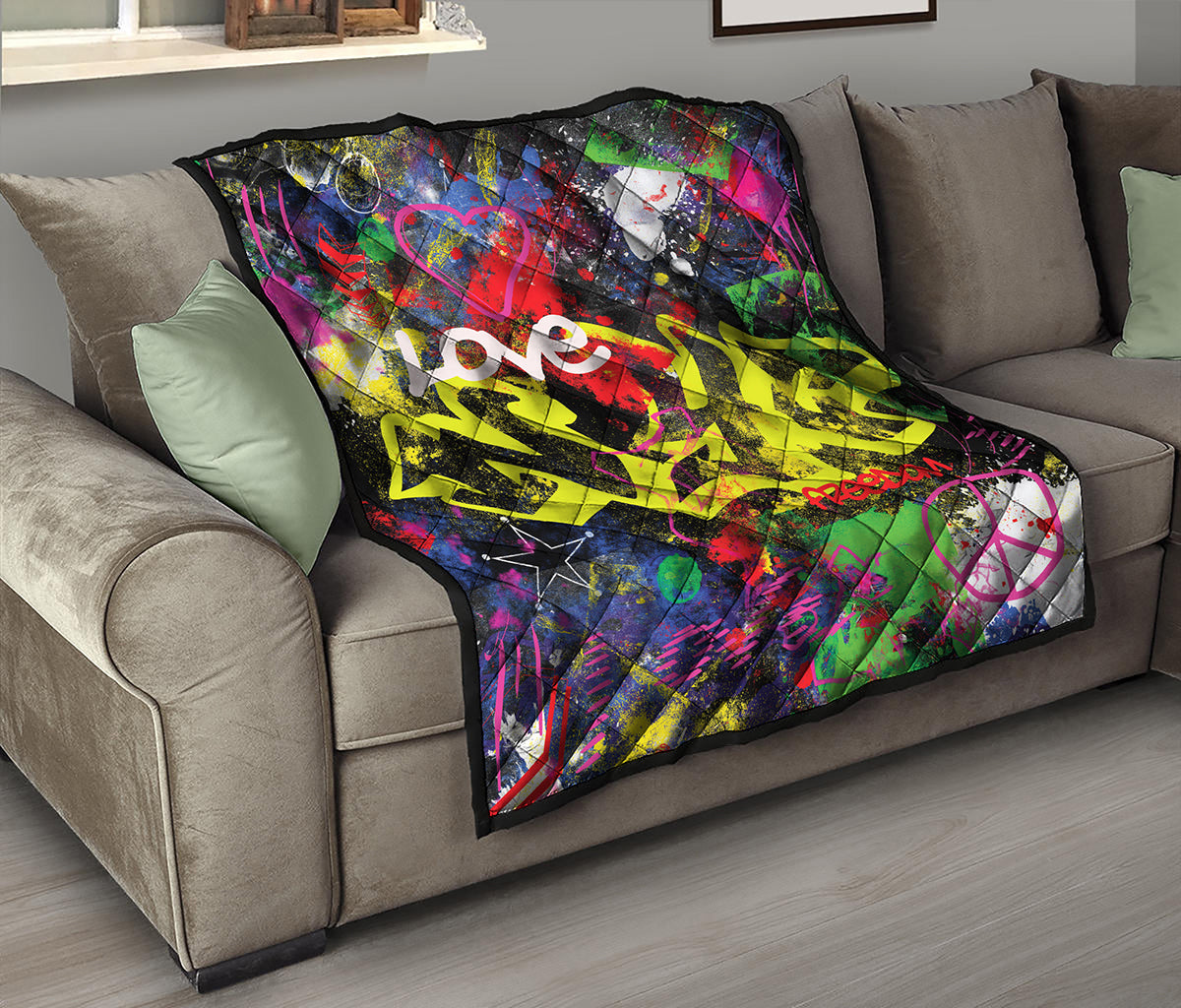 Love NYC Graffiti Print Quilt
