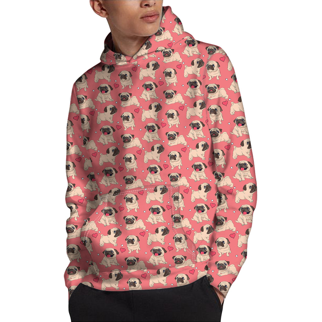 Love Pug Pattern Print Pullover Hoodie
