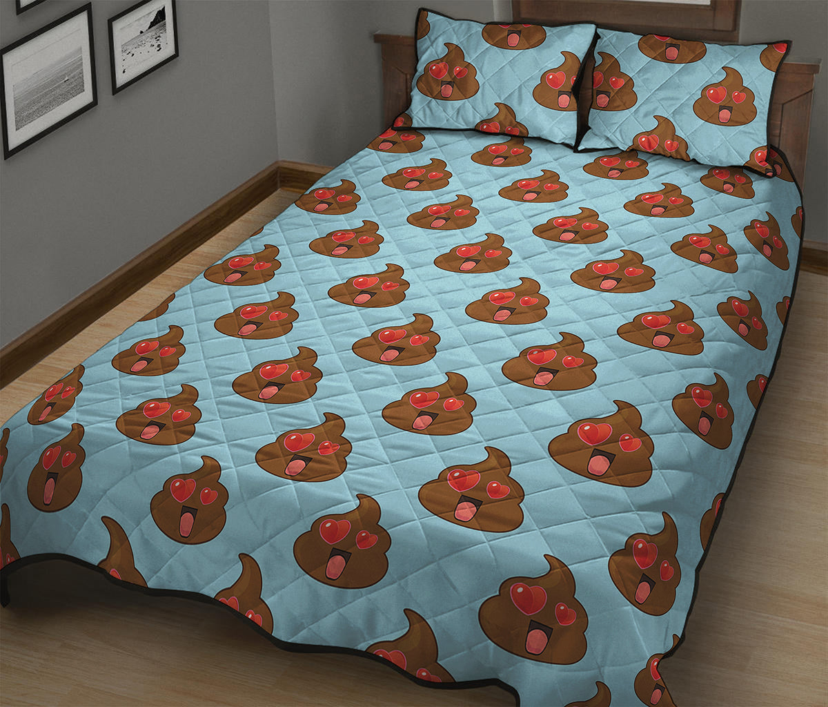Lovely Poop Pattern Print Quilt Bed Set