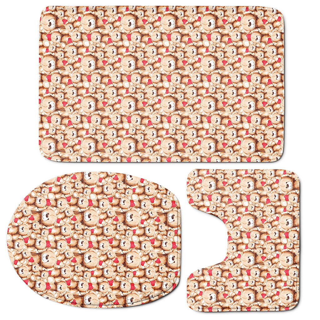 Lovely Teddy Bear Pattern Print 3 Piece Bath Mat Set