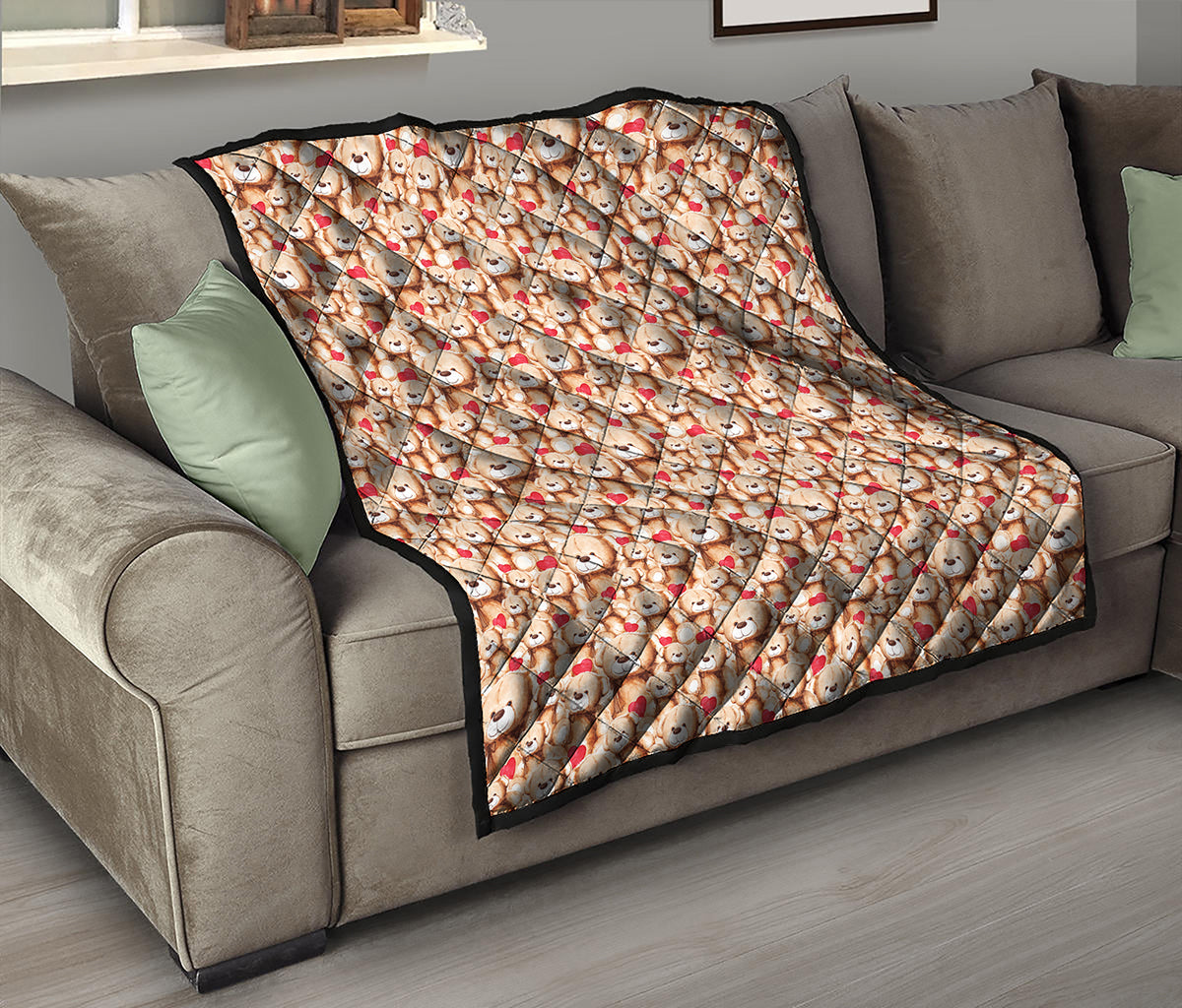 Lovely Teddy Bear Pattern Print Quilt