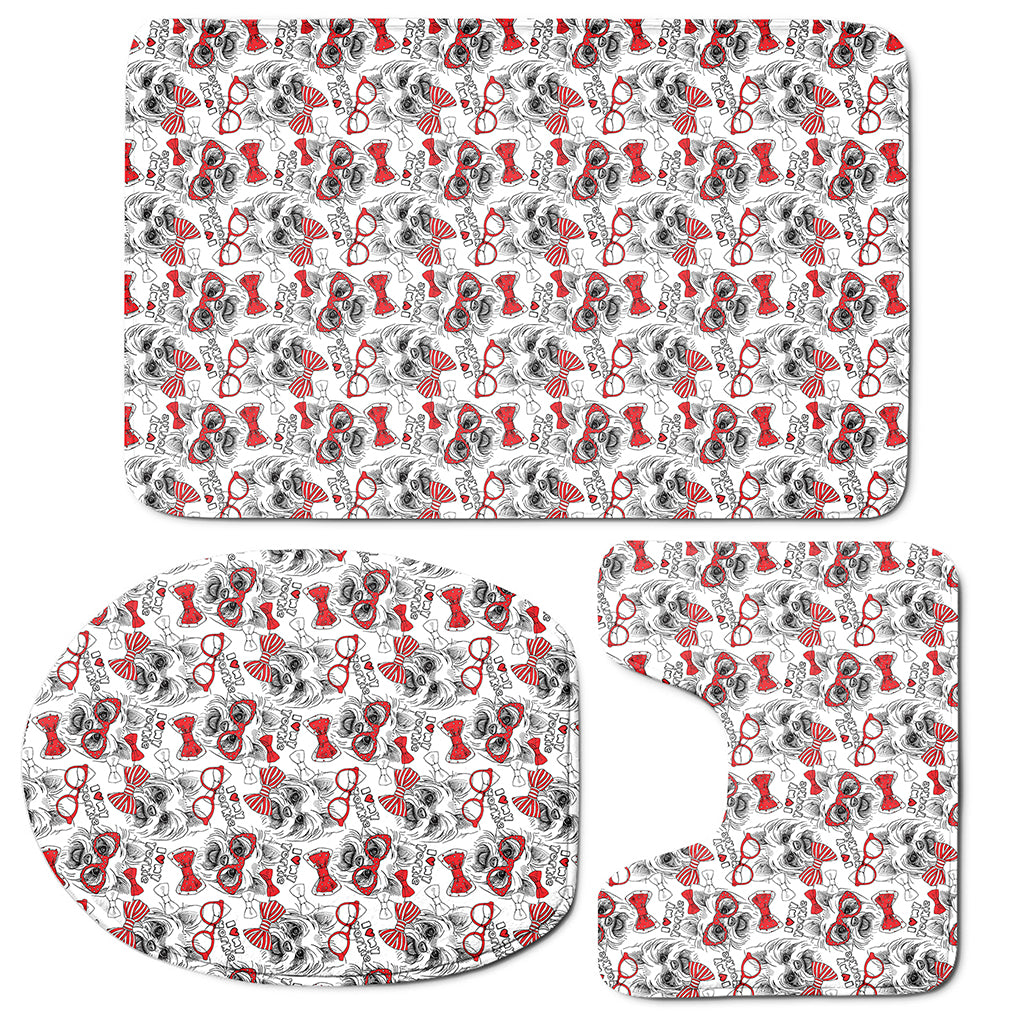 Lovely Yorkshire Terrier Pattern Print 3 Piece Bath Mat Set