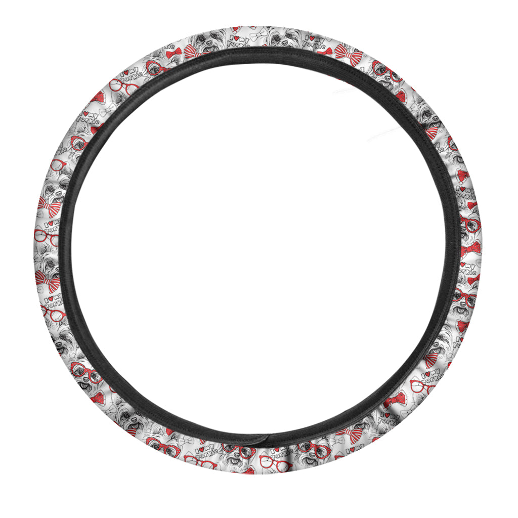 Lovely Yorkshire Terrier Pattern Print Car Steering Wheel Cover
