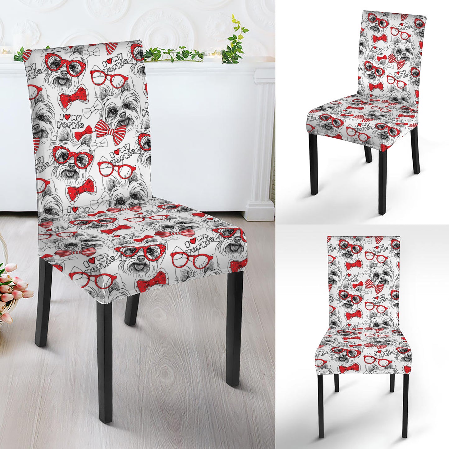 Lovely Yorkshire Terrier Pattern Print Dining Chair Slipcover