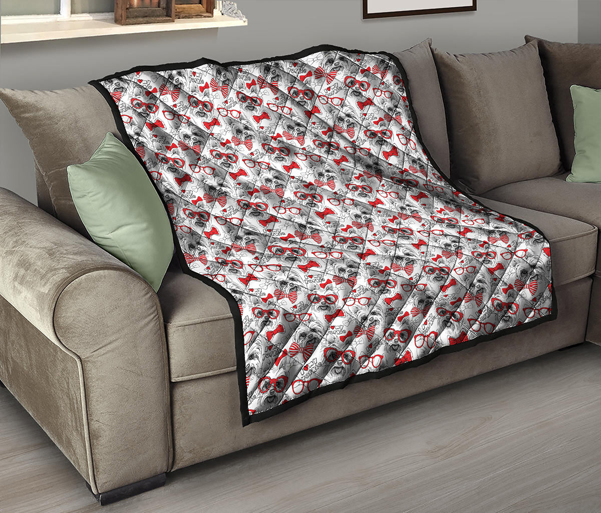 Lovely Yorkshire Terrier Pattern Print Quilt