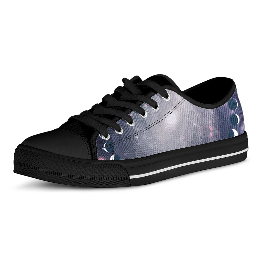 Lunar Phase Cycle Print Black Low Top Shoes