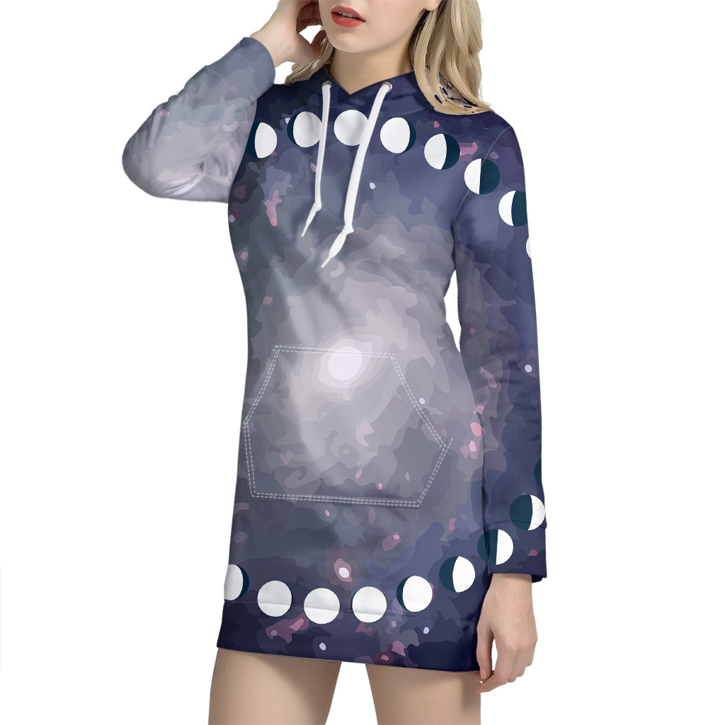 Lunar Phase Cycle Print Pullover Hoodie Dress