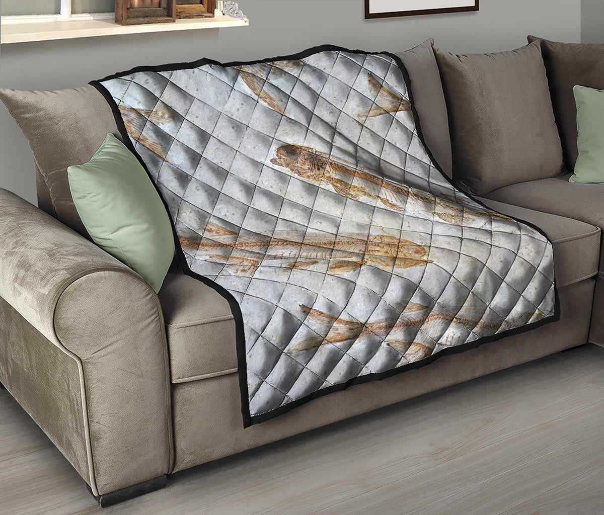 Lycoptera Fish Fossil Print Quilt
