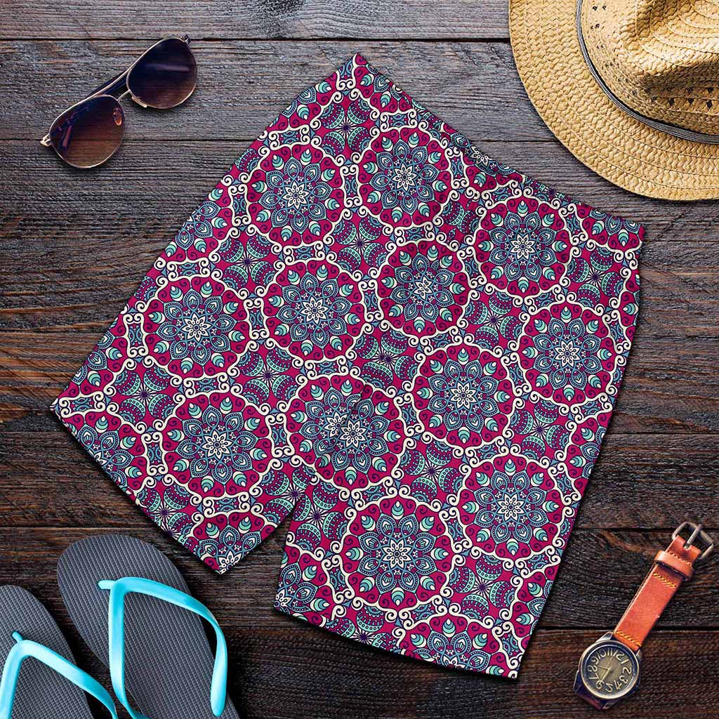 Magenta Mandala Bohemian Pattern Print Men's Shorts