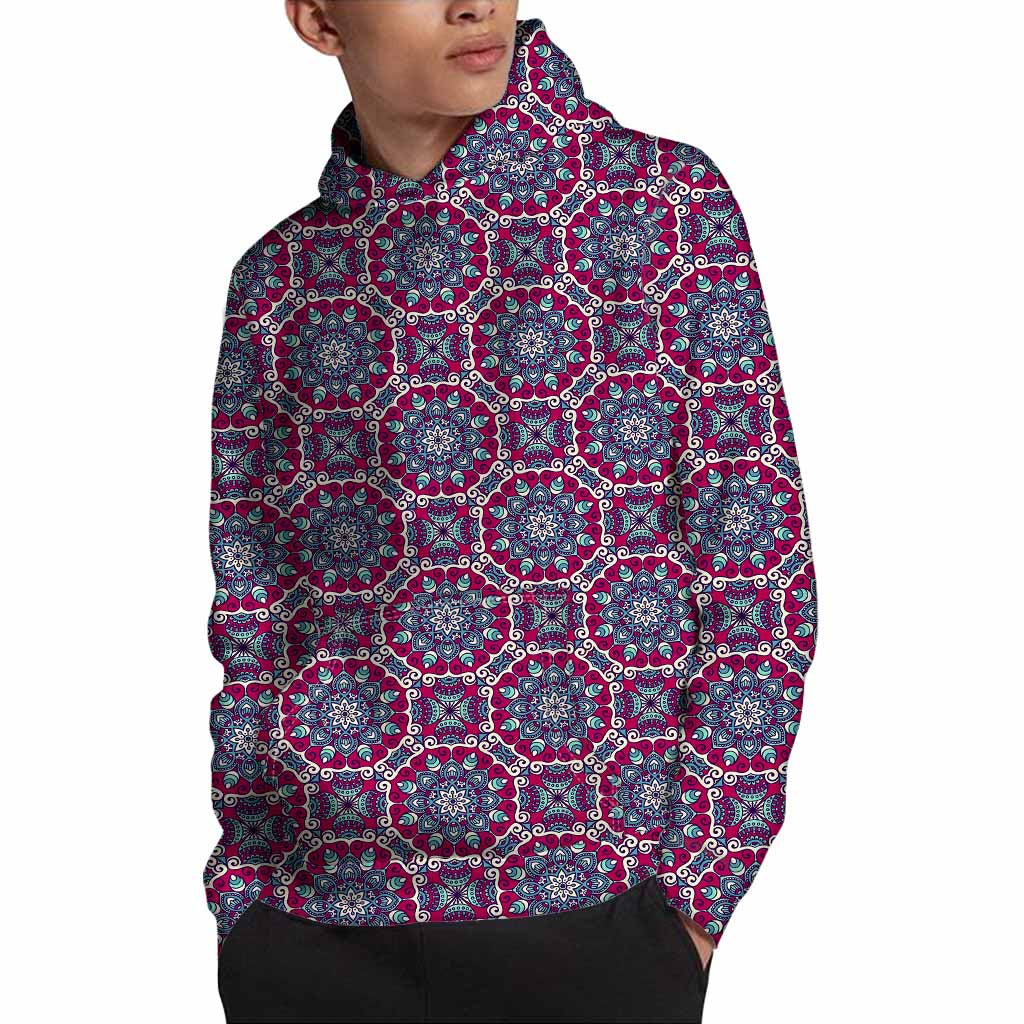 Magenta Mandala Bohemian Pattern Print Pullover Hoodie