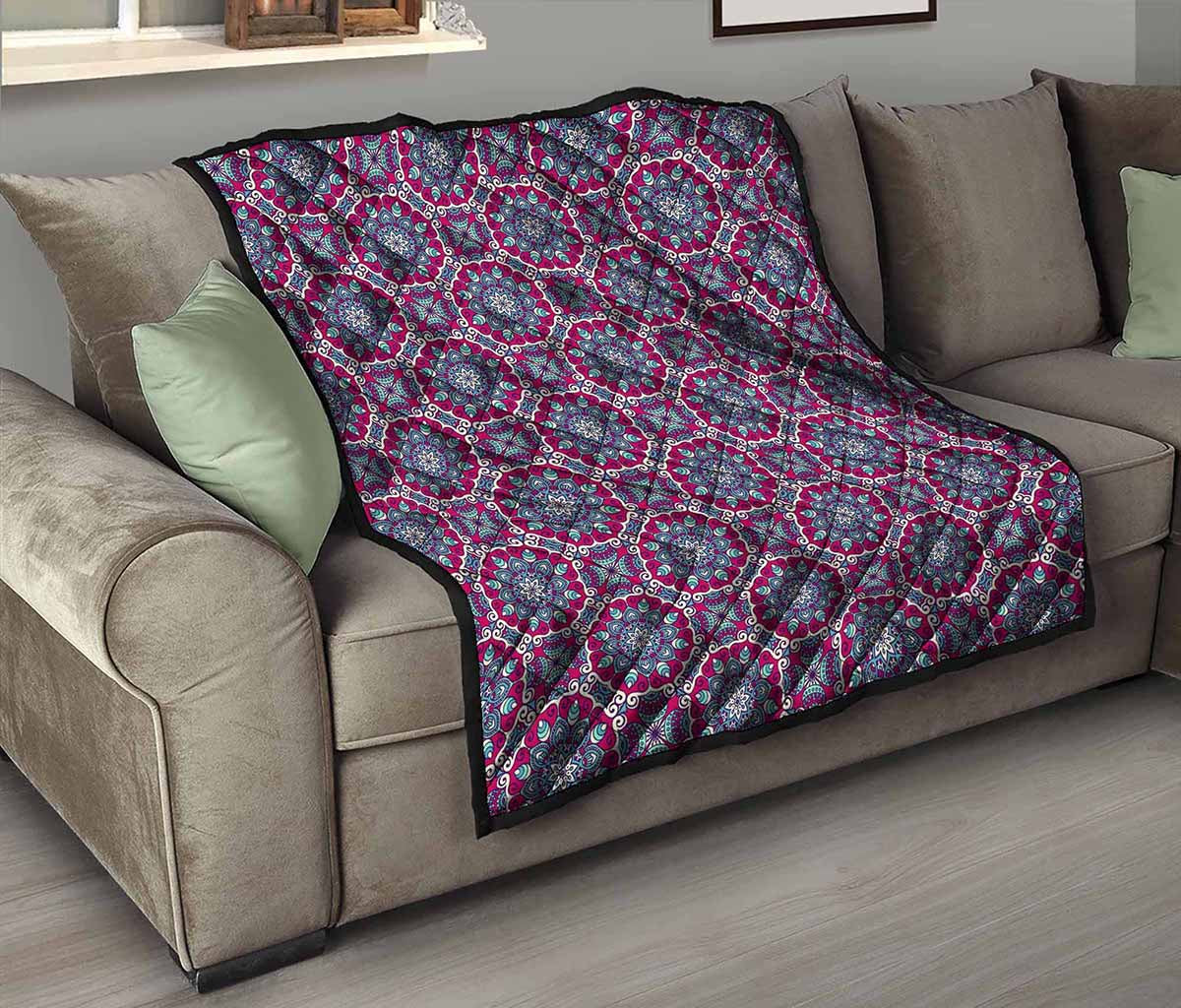 Magenta Mandala Bohemian Pattern Print Quilt