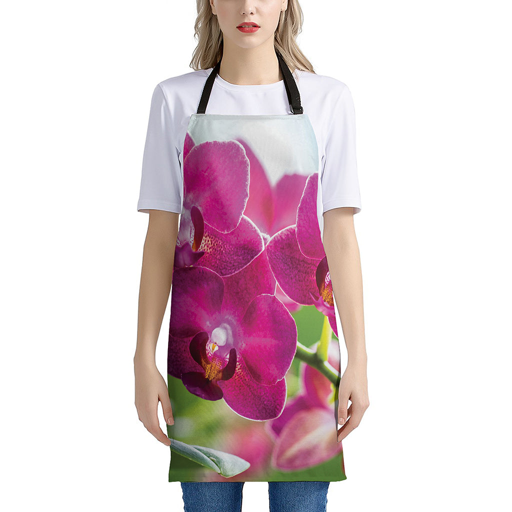 Magenta Orchid Flower Print Apron