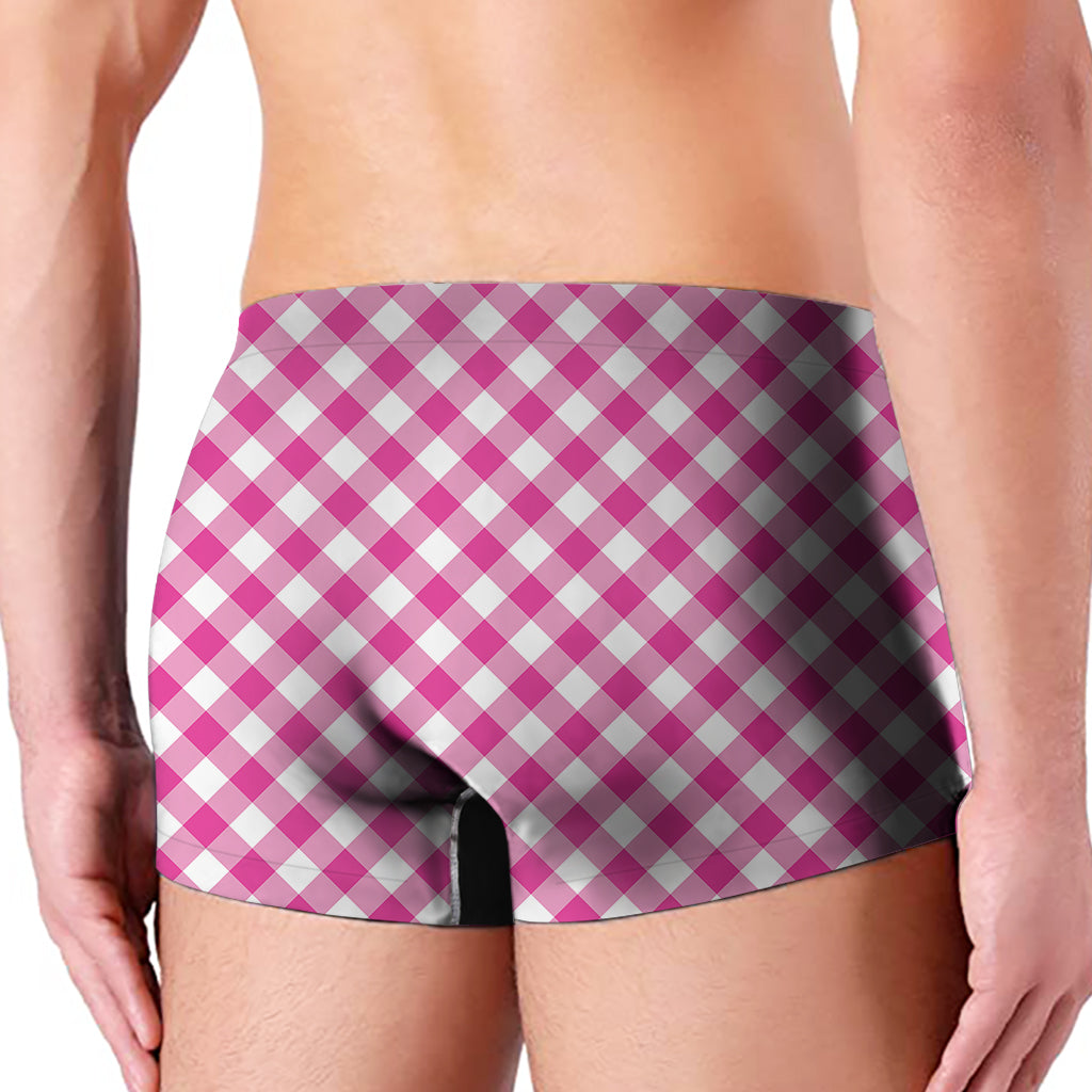 Magenta Pink And White Gingham Print Men's Boxer Briefs