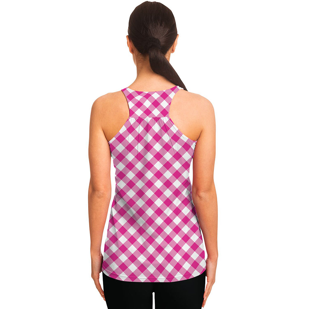 Magenta Pink And White Gingham Print Women's Racerback Tank Top