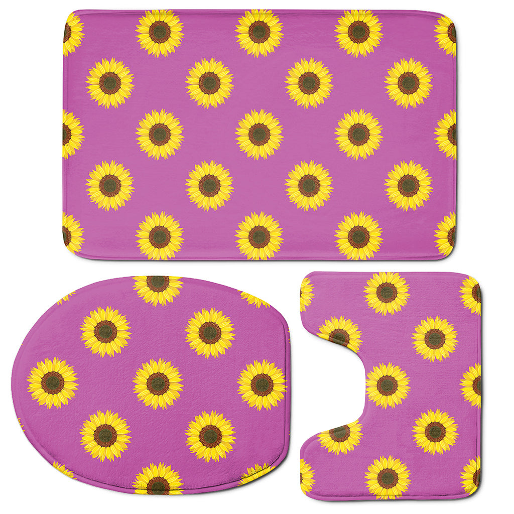 Magenta Pink Sunflower Pattern Print 3 Piece Bath Mat Set