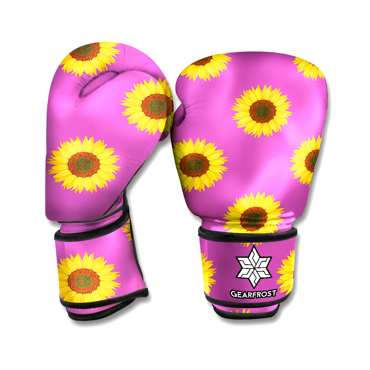 Magenta Pink Sunflower Pattern Print Boxing Gloves