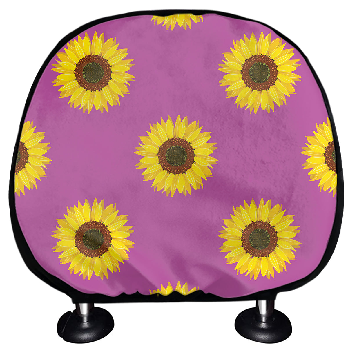 Magenta Pink Sunflower Pattern Print Car Headrest Covers