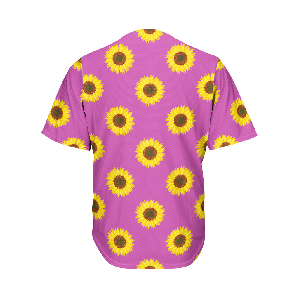 Magenta Pink Sunflower Pattern Print Men's Baseball Jersey