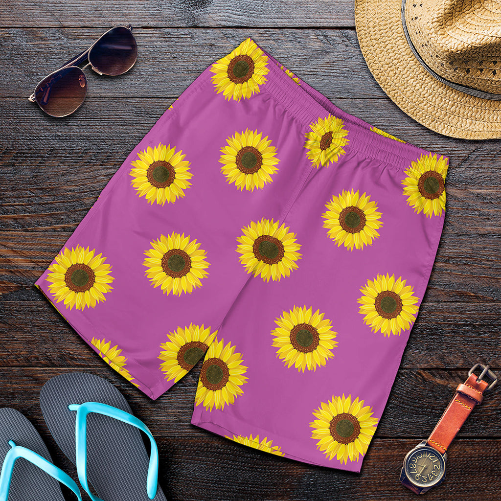 Magenta Pink Sunflower Pattern Print Men's Shorts