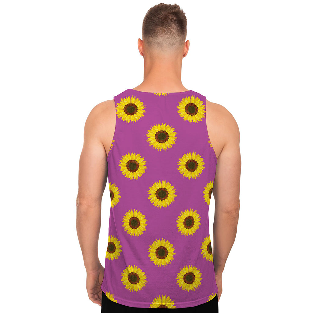 Magenta Pink Sunflower Pattern Print Men's Tank Top