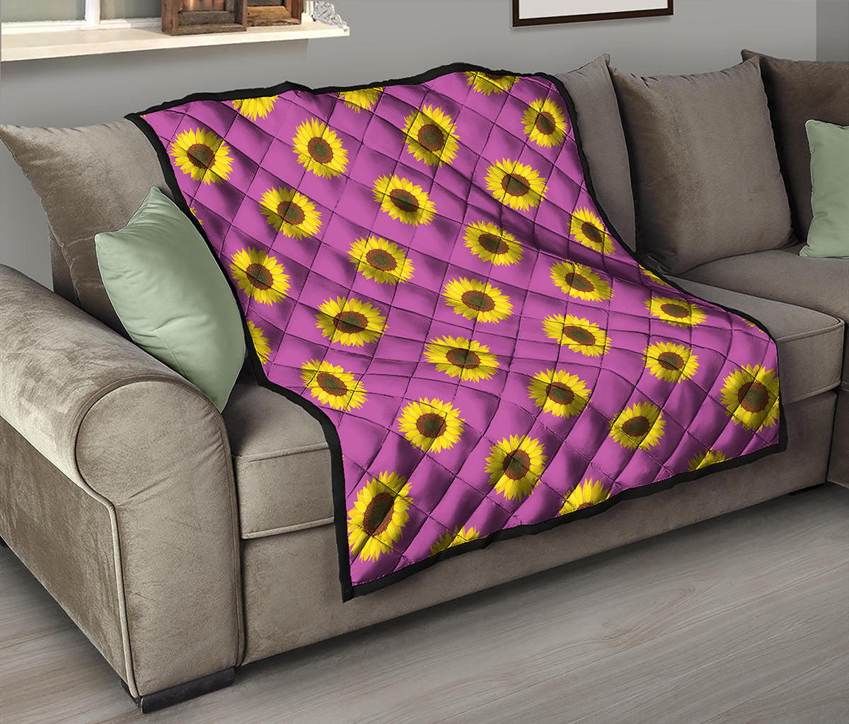 Magenta Pink Sunflower Pattern Print Quilt