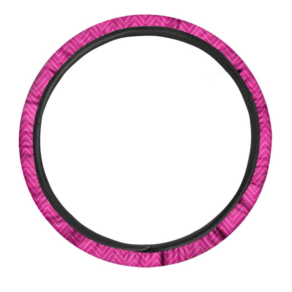 Magenta Pink Zigzag Pattern Print Car Steering Wheel Cover