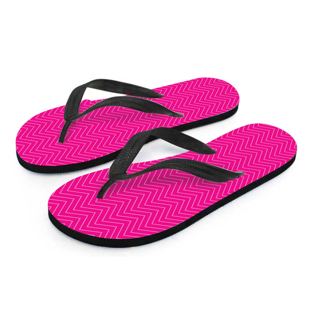Magenta Pink Zigzag Pattern Print Flip Flops