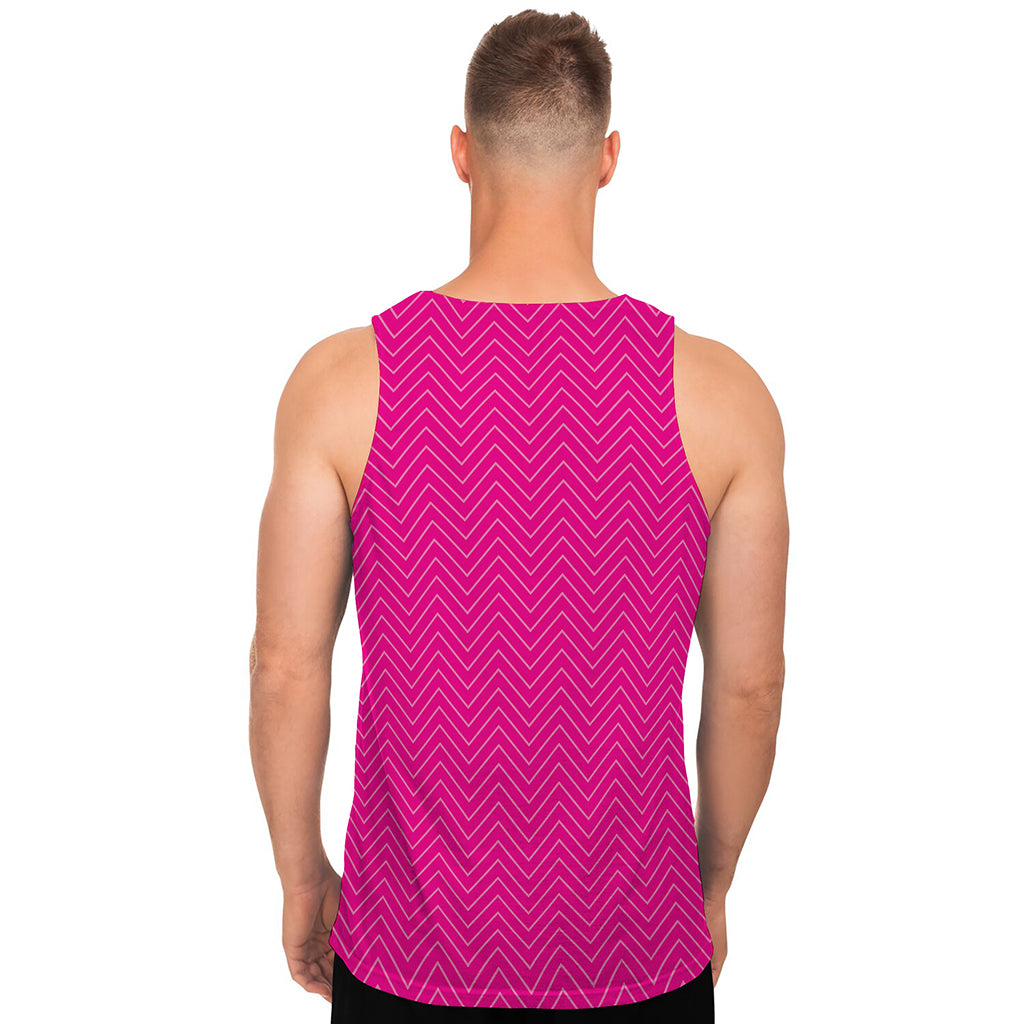 Magenta Pink Zigzag Pattern Print Men's Tank Top