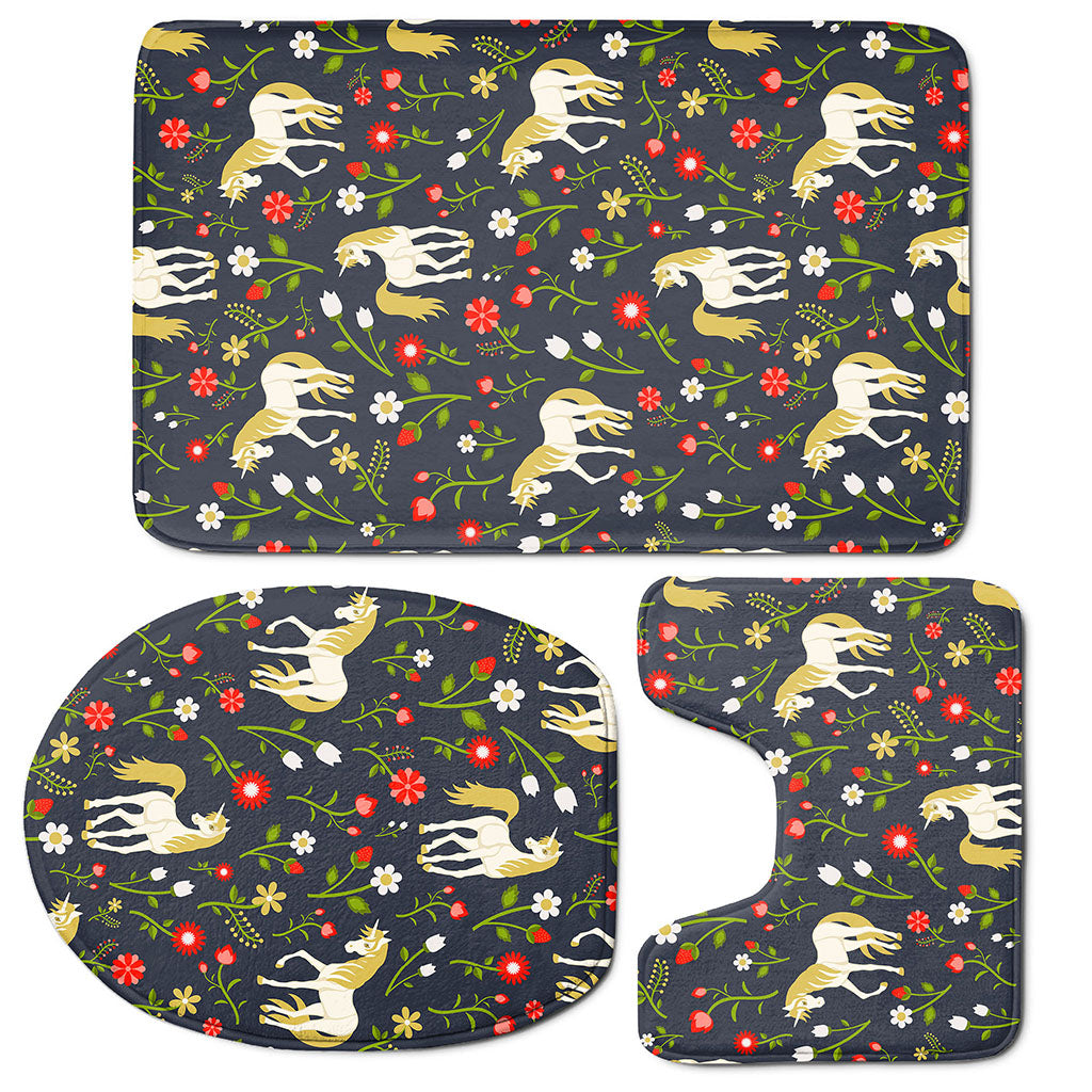 Magic Floral Unicorn Pattern Print 3 Piece Bath Mat Set
