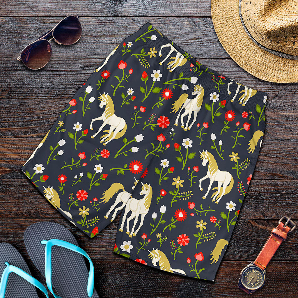 Magic Floral Unicorn Pattern Print Men's Shorts